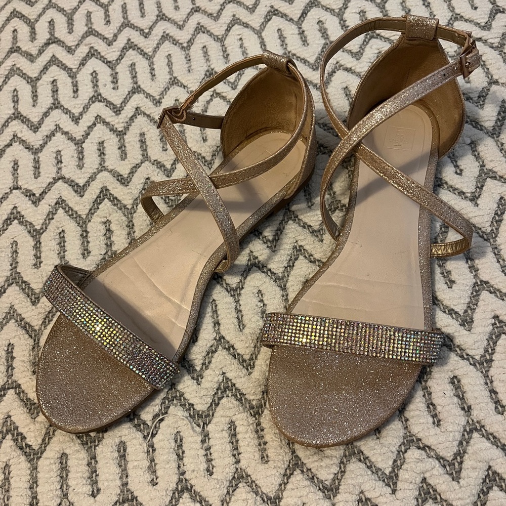 David’s Bridal (DB Studio) Metallic Criss Cross Sandals with Crystal Strap